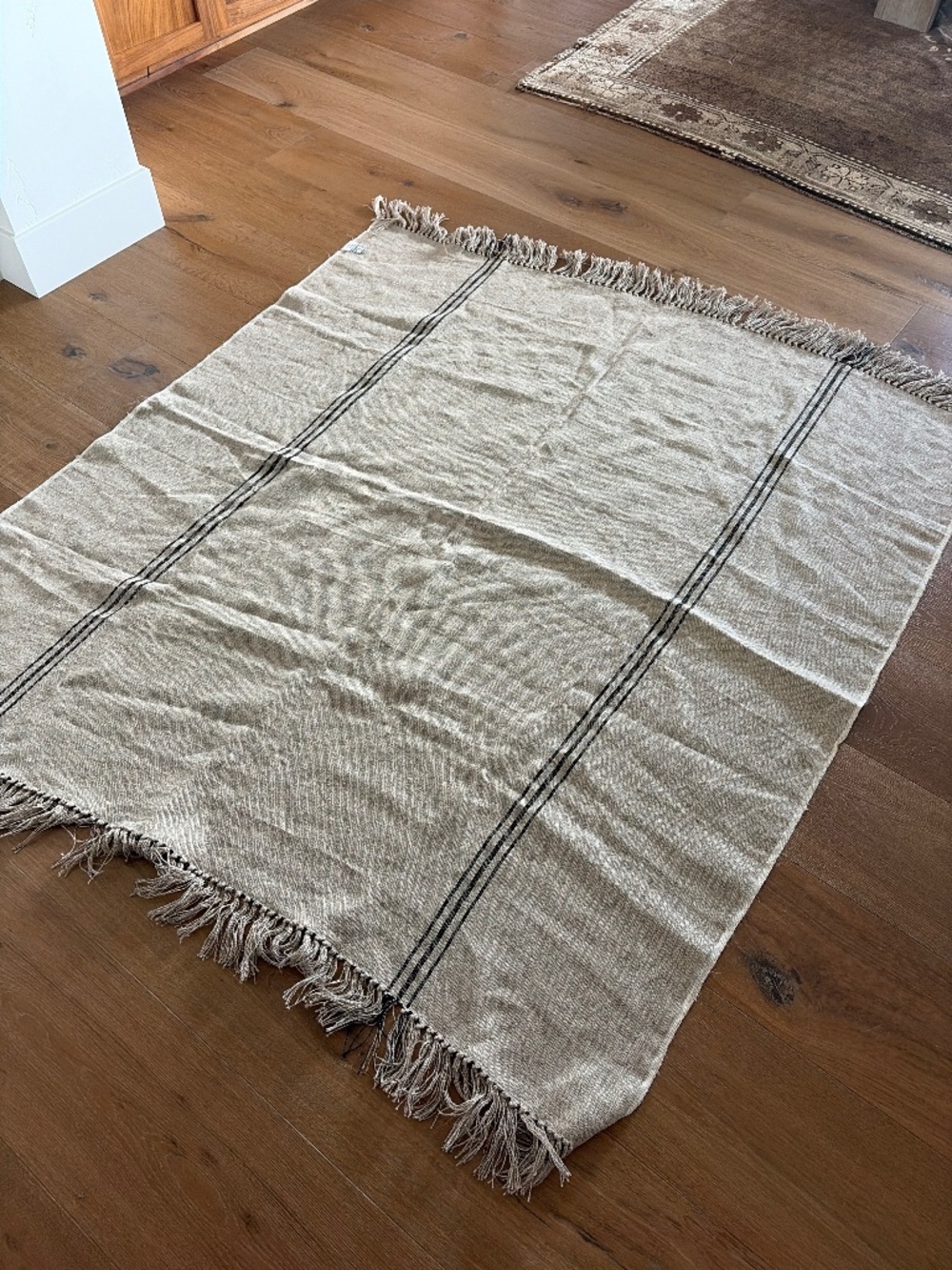 En Fil d'Indienne French Pure Linen Fringed Throw Blanket Rustic Farmhouse